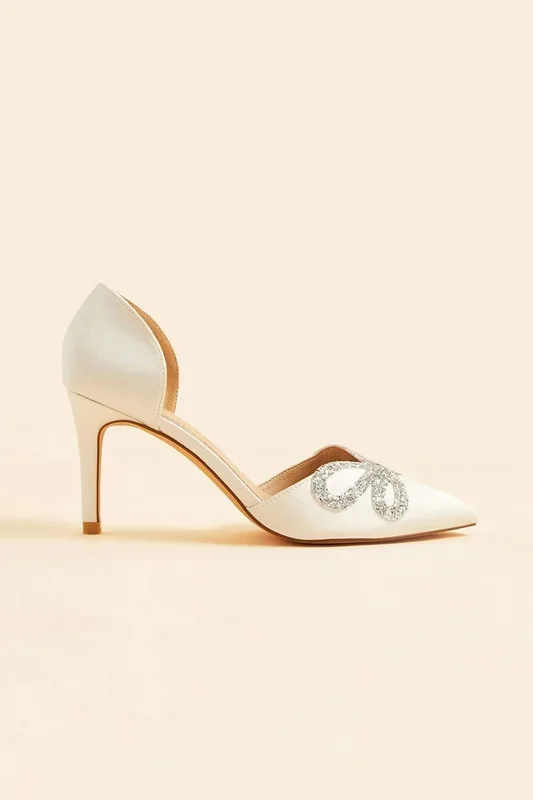 Glitter Bow Pointed Toe Bridal Court Heels