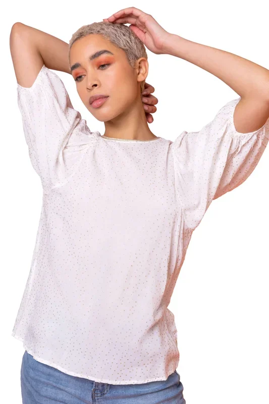 Glitter Spot Balloon Sleeve Top