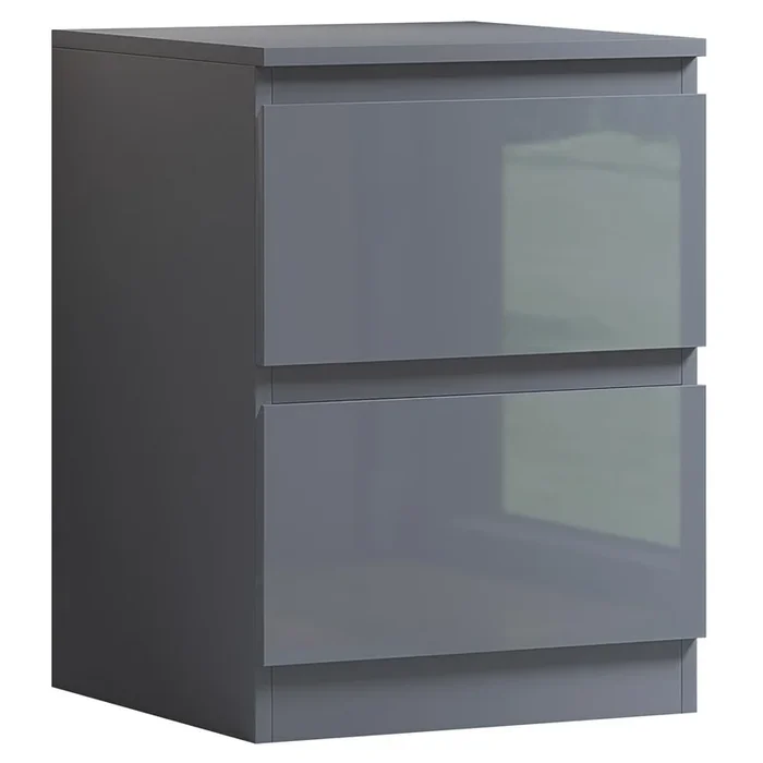 Gloss Grey 2 Drawer Bedside Table Scratch Resistant
