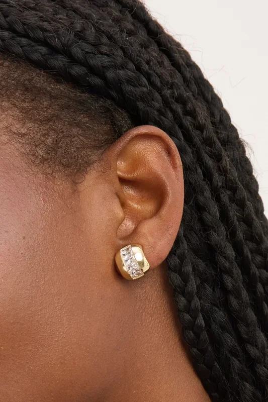 Gold Plated and Crystal Dome Clip Earrings