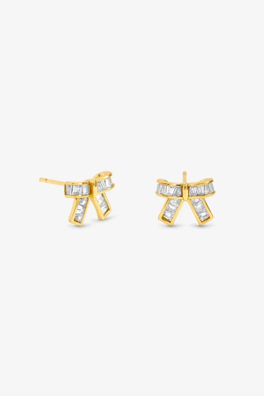 Gold Plated and Crystal Mini Bow Earrings