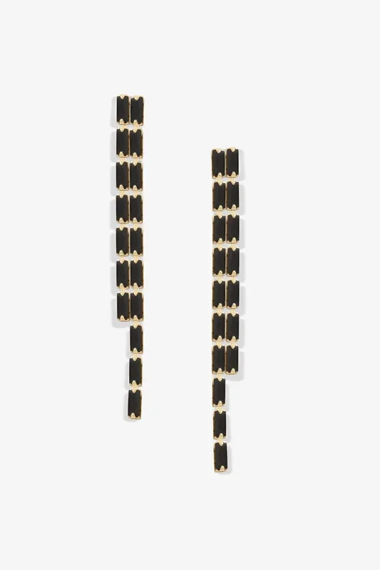Gold Plated And Jet Double Drop Earrings
