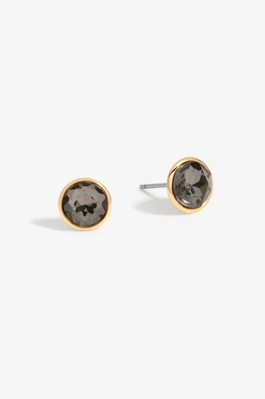 Gold Plated And Jet Stud Earrings