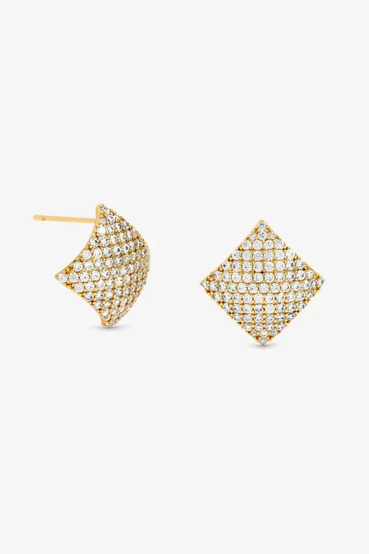 Gold Plated and Pave Diamond Shape Studs