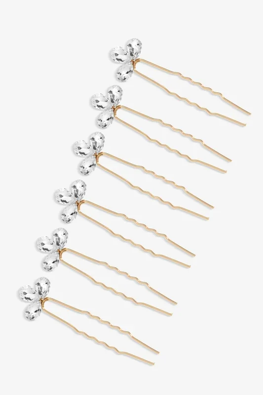 Gold Plated Crystal Leaf Hair Pins – Pack of 6