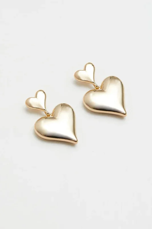 Gold Plated Double Heart Statement Earrings