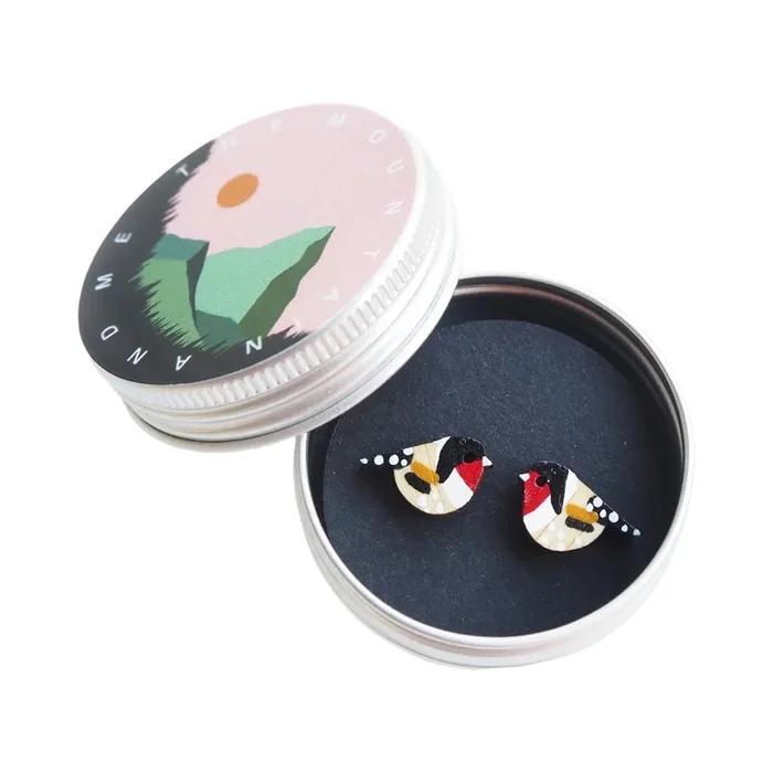 Goldfinch Bird Bamboo Stud Earrings