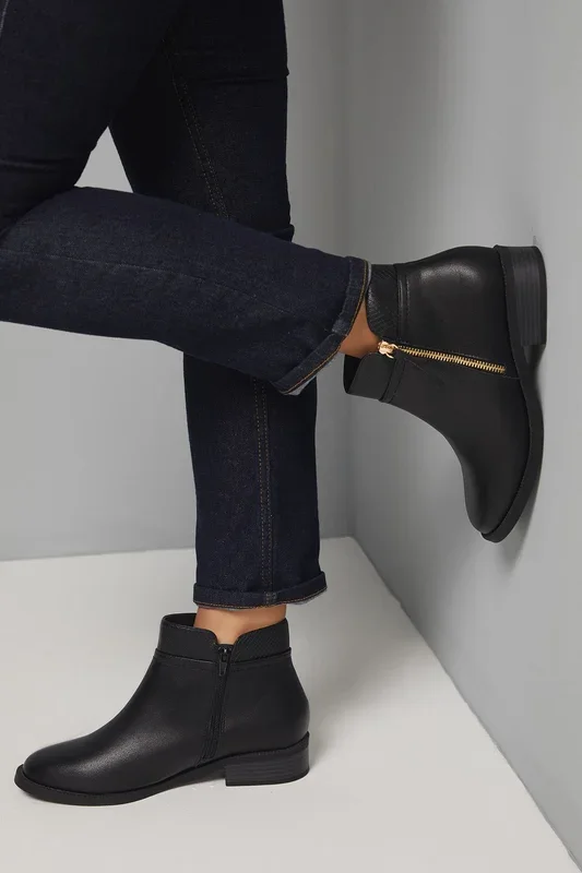 Good For The Sole: Wide Fit Mira Material Mix Zip Low Heel Ankle Boots