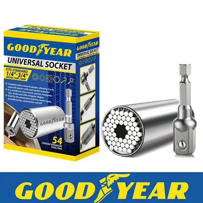 Goodyear Universal Socket Set | 1/4″-3/4″ | Includes Wrench Adapter | DIY | Car