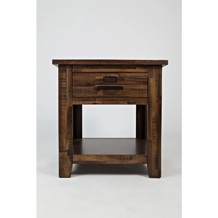 Gray Distressed Industrial End Table with Acacia and MDF Construction
