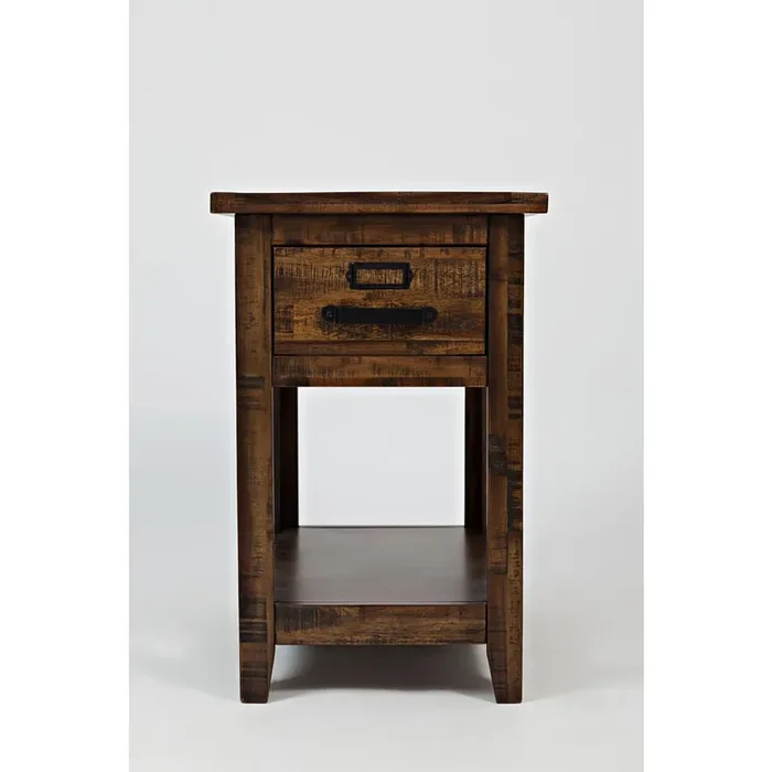 Gray One Drawer Chairside Table with Acacia and Veneer for Industrial Style