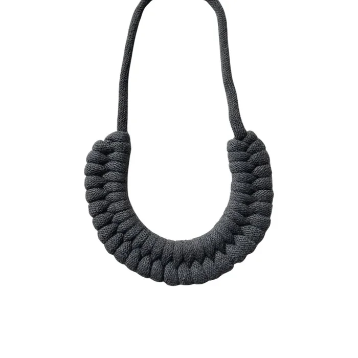 Grey Knotted Cotton Cord Necklace