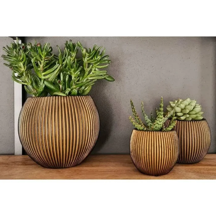 Groove Gold Ball Vases 3-Piece Set | Natural Rock-Inspired Texture