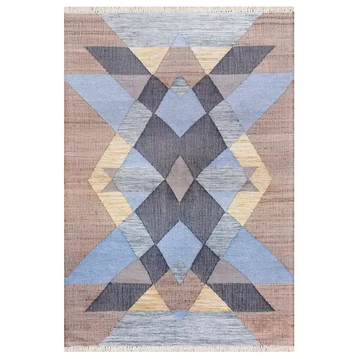 Grounding Geometric Handwoven Jute and Chotton Dhurrie Area Rug