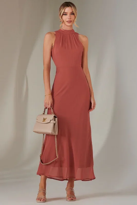 Halter Neck Open Back Chiffon Maxi Dress
