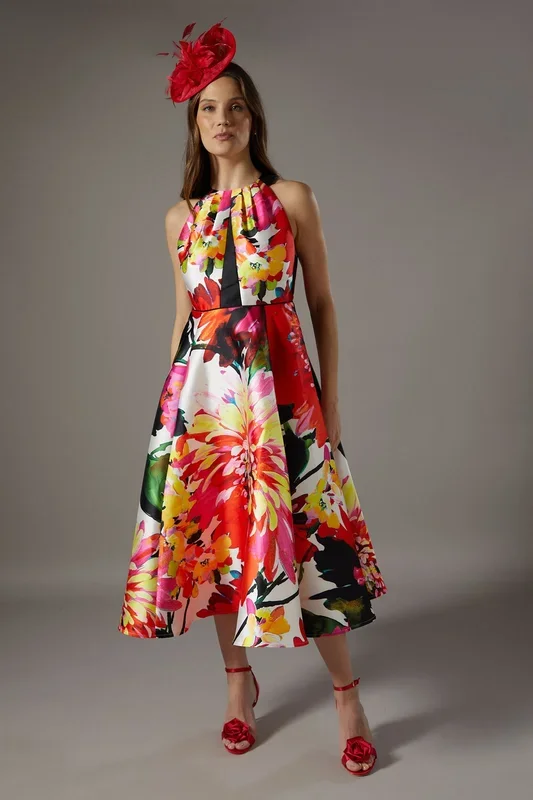 Halterneck Floral Print Midi Dress
