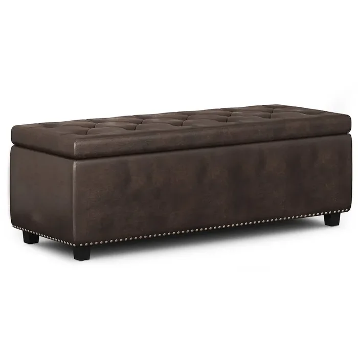 Hamilton Storage Ottoman In Distressed Brown Vegan Faux Leather