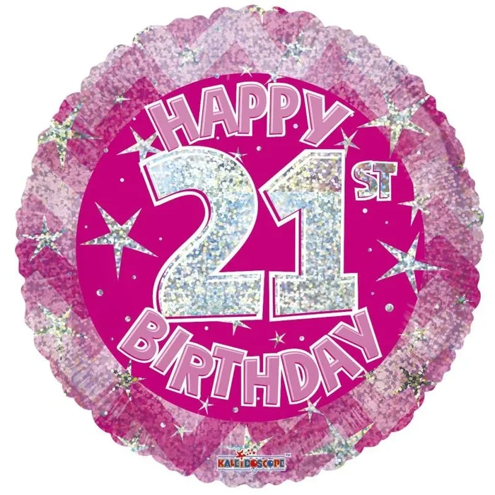 “Happy 21st Birthday” Design Pink Holographic Foil Birthday Balloon 18″
