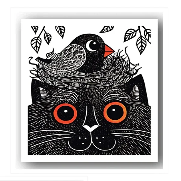 Happy Cat with Nest Card