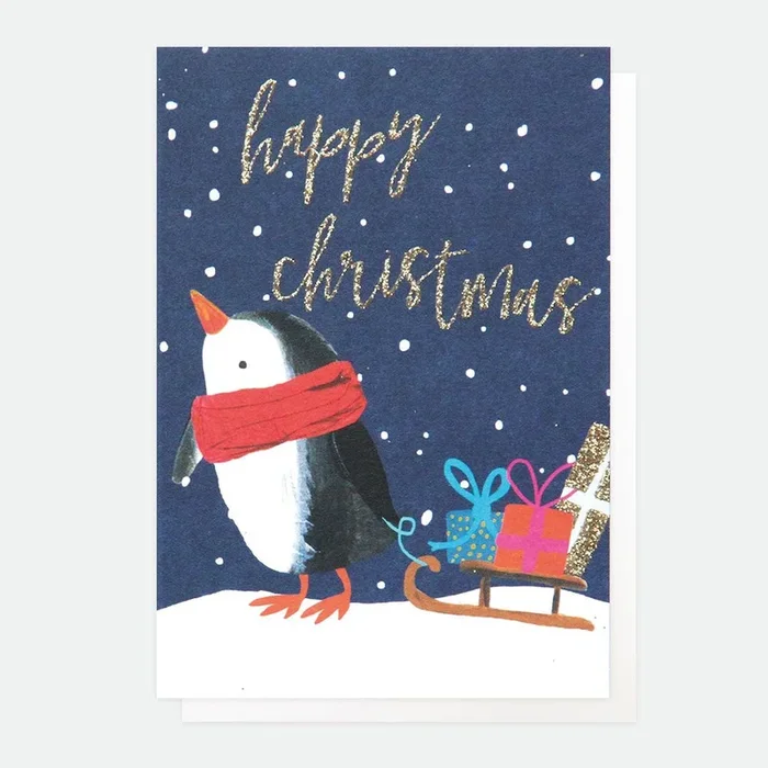 Happy Christmas Painted Penguin Pack of 5 Cards