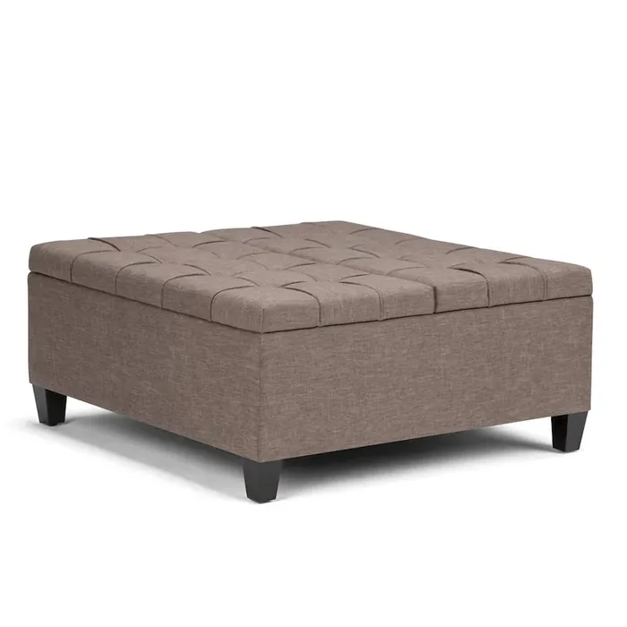 Harrison Coffee Table Storage Ottoman In Fawn Brown Linen Look Fabric