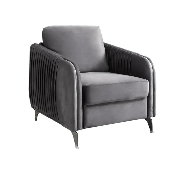 Hathaway Gray Velvet Modern Chic Accent Armchair