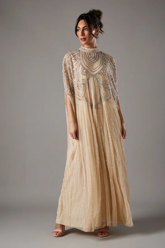 Heavily Embellished Chiffon Midi Dress