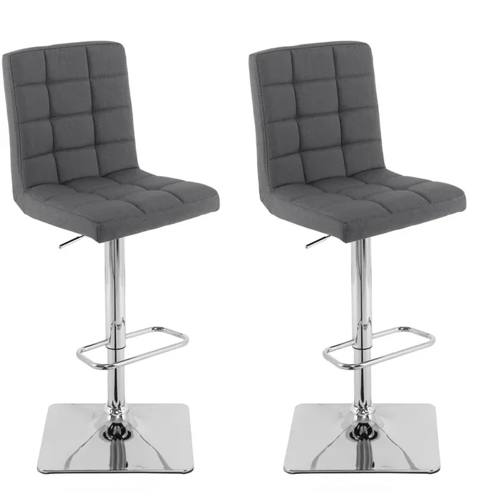 Heavy Duty Gas Lift Adjustable Barstool in Tufted Dark Grey Fabric, set of 2