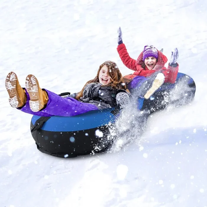 Heavy-Duty Two-Person Snow Tube – Blue | Puncture-Proof Design – 600D Canvas Cover COSTWAY