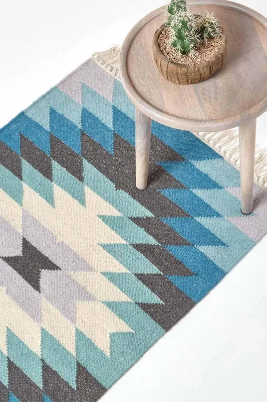 Helsinki Handwoven Kilim Pattern Wool Hall Runner, 66 x 200 cm