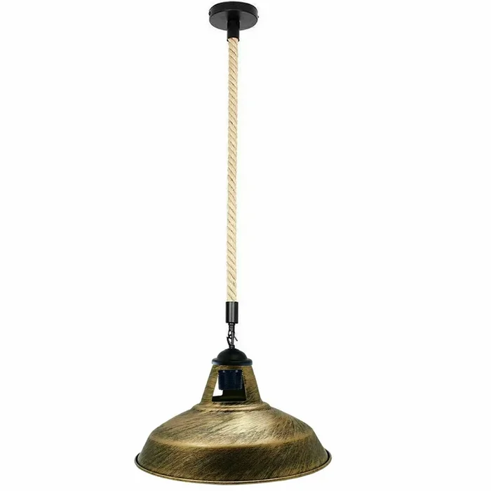 Hemp Rope Brushed Copper Shade Barn Slotted Pendant LIght~2760