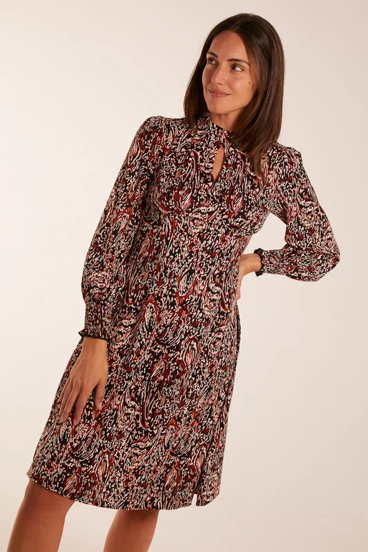 High Neck Printed Midi Dress
