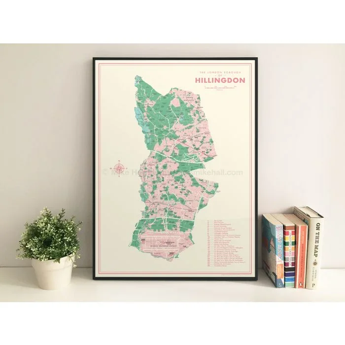 Hillingdon (London borough) Retro Map Giclee Print A2