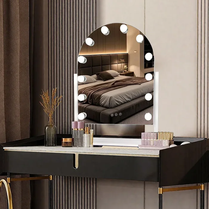 Hollywood Arched Vanity Mirror with 12 LED Bulbs 3 Colour Dimmable Lights