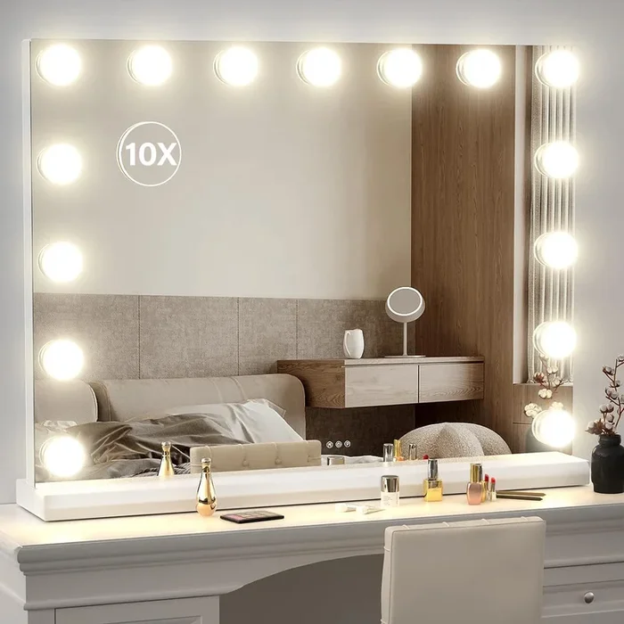 Hollywood Vanity Mirror, 15 LED Dimmable, 58x46cm, USB, Wall Mounted