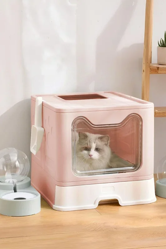 Hooded Odors Resistant Cat Litter Box-Pink