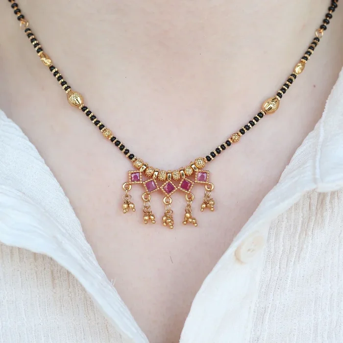 Indian Nazarian Gold Mangalsutra Black Beads Necklace