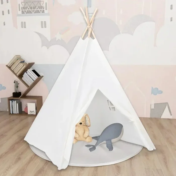 Indian-Style Teepee Tent – White | Solid Pine Wood 3+ Years VIDAXL