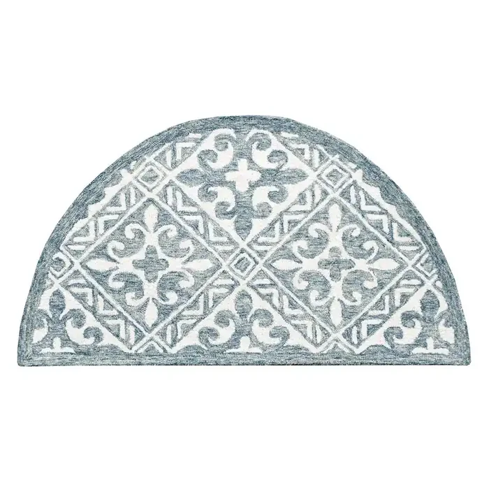 Indigo Floral Hand-Tufted Wool Hearth Rug