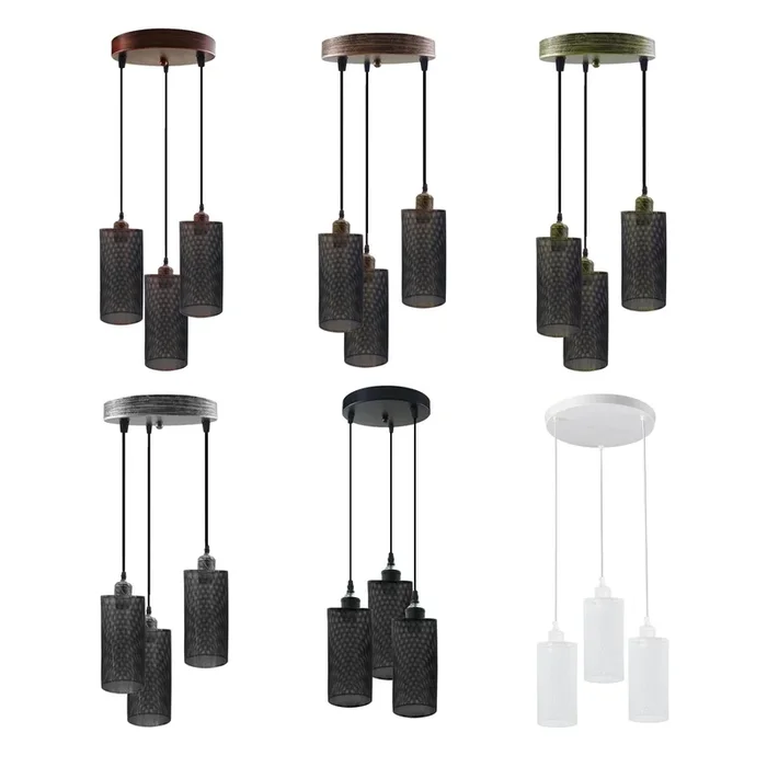 Industrial Drum Cage Various Colour Metal 3 Way Pendant Light~2823
