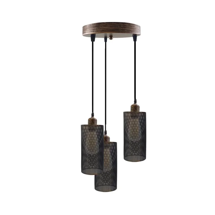Industrial Retro 3 Way Drum Brushed Copper Cage Pendant Light~2811