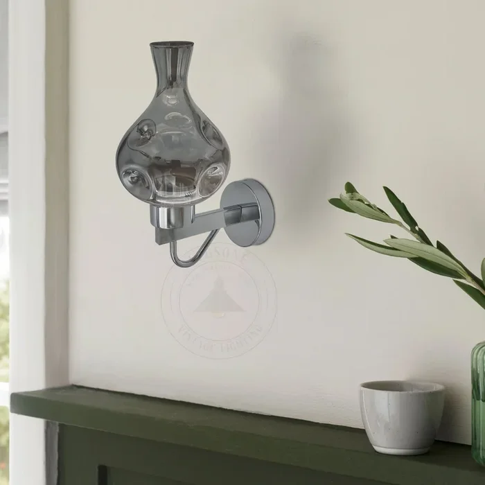 Industrial Wall Light With Chrome Plate And Smoked Glass~3257