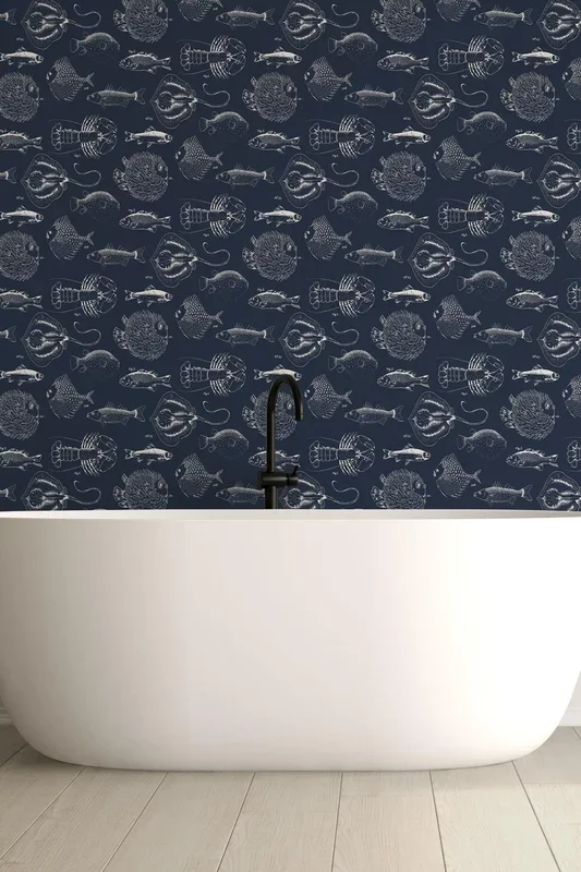 Into The Deep Navy Sealife Wallpaper
