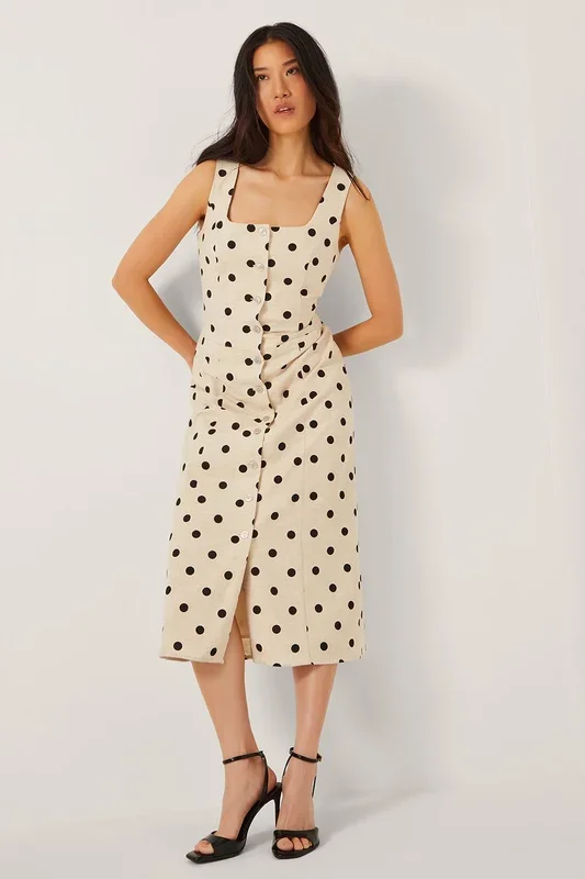 Isabel Polka Dot Midi Dress Ivory