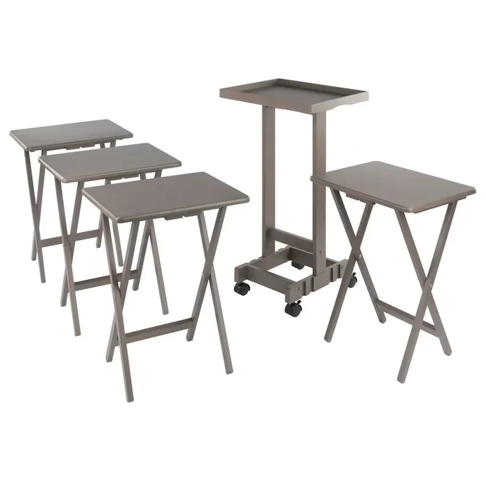 Isabelle 5-Pc Snack Table Set with Removable Serving Tray, Oyster Gray