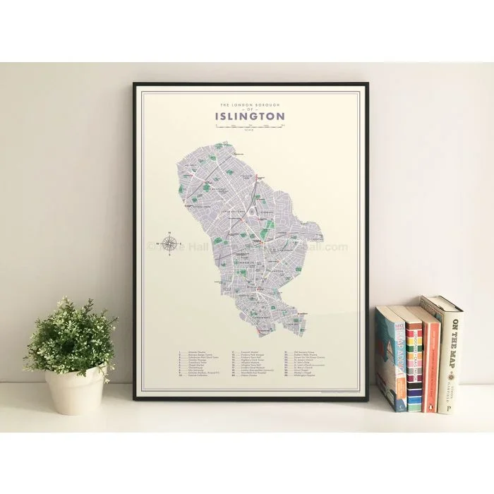 Islington (London borough) Retro Map Giclee Print A2