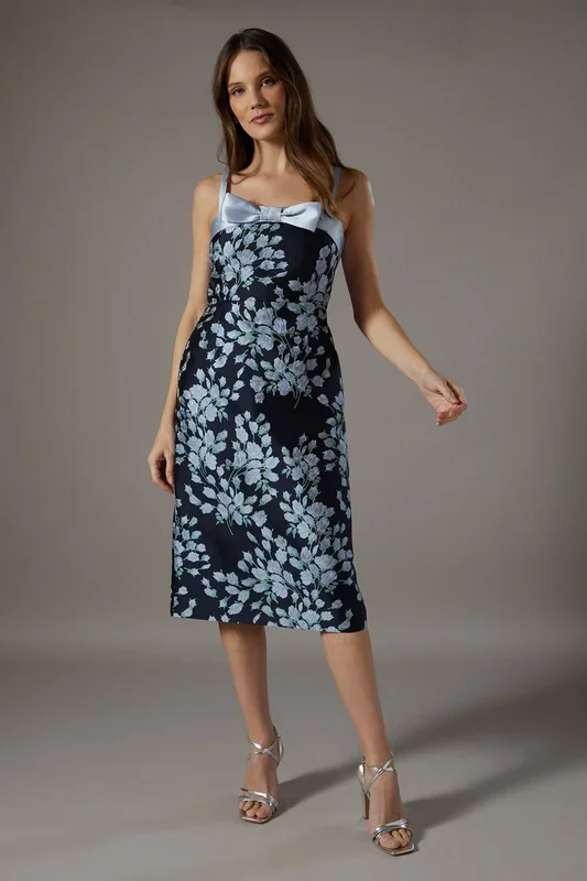 Jacquard Bow Fitted Midi Dress
