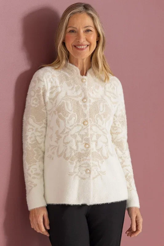 Jacquard Feather Knit Cardigan