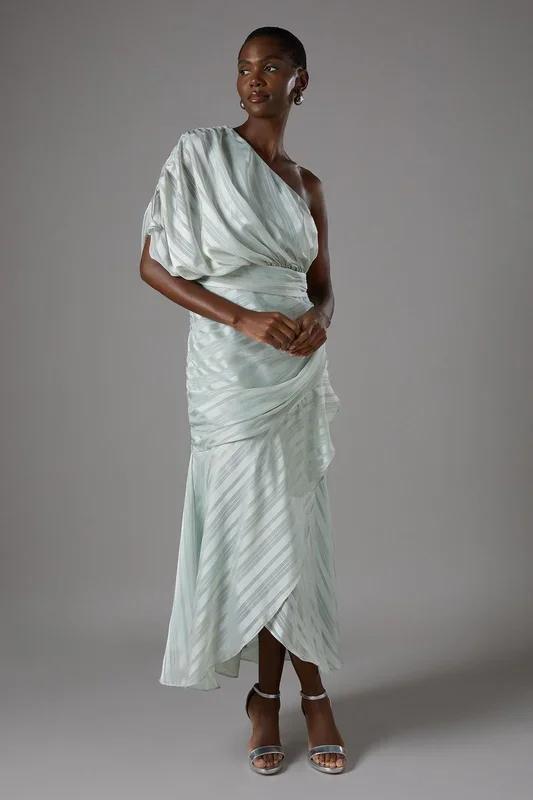 Jacquard Tiered One Shoulder Midi Dress