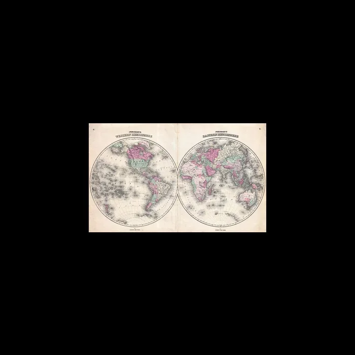 Johnson Map of the World on Hemisphere Projection (1862) Map